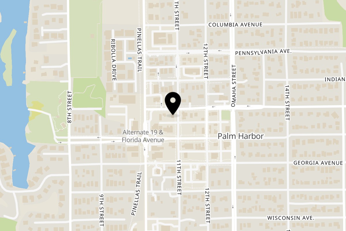 Map showing the location of Fatty's Fish Shack on 1026 Nebraska Ave in Palm Harbor